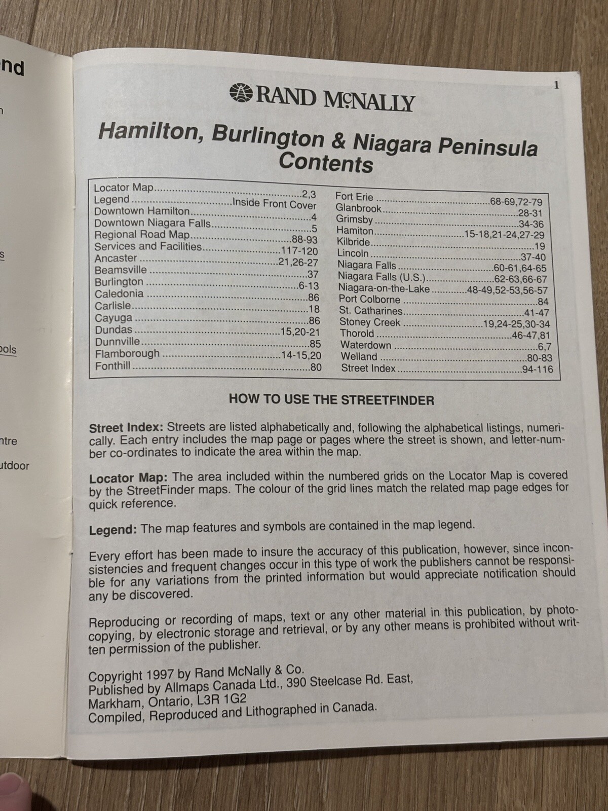 Rand McNally Hamilton and Niagara Region street atlas Ontario Canada