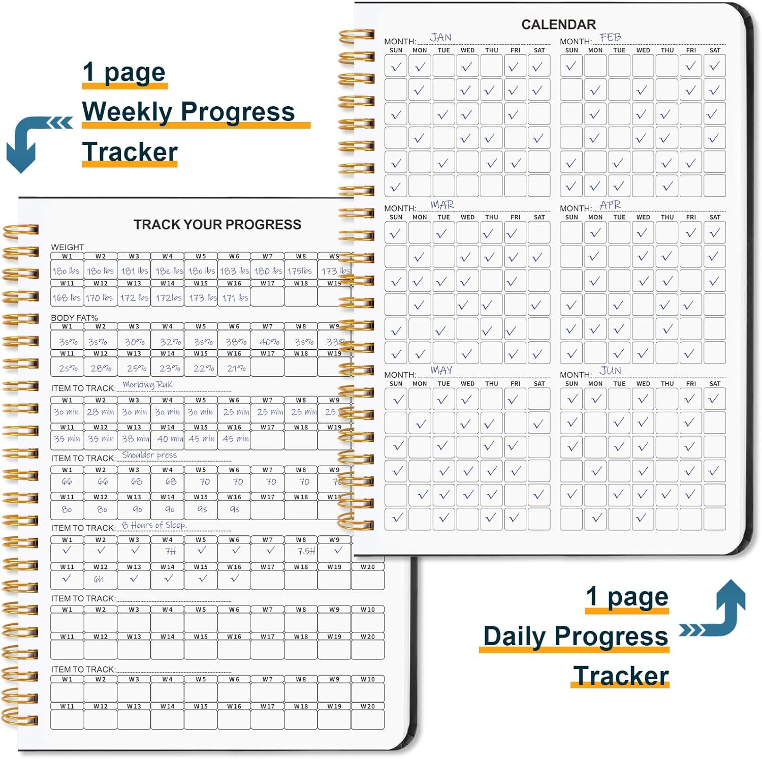 Undated Fitness Workout Journal for Men & Women, A5(8.5&Prime; x 6.7&Prime;) Fitness Journal