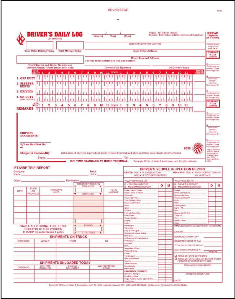 5-in-1 Driver Daily Log Book 5 Pack, Book Format with 31 Sets, 2-Ply Carbonless,