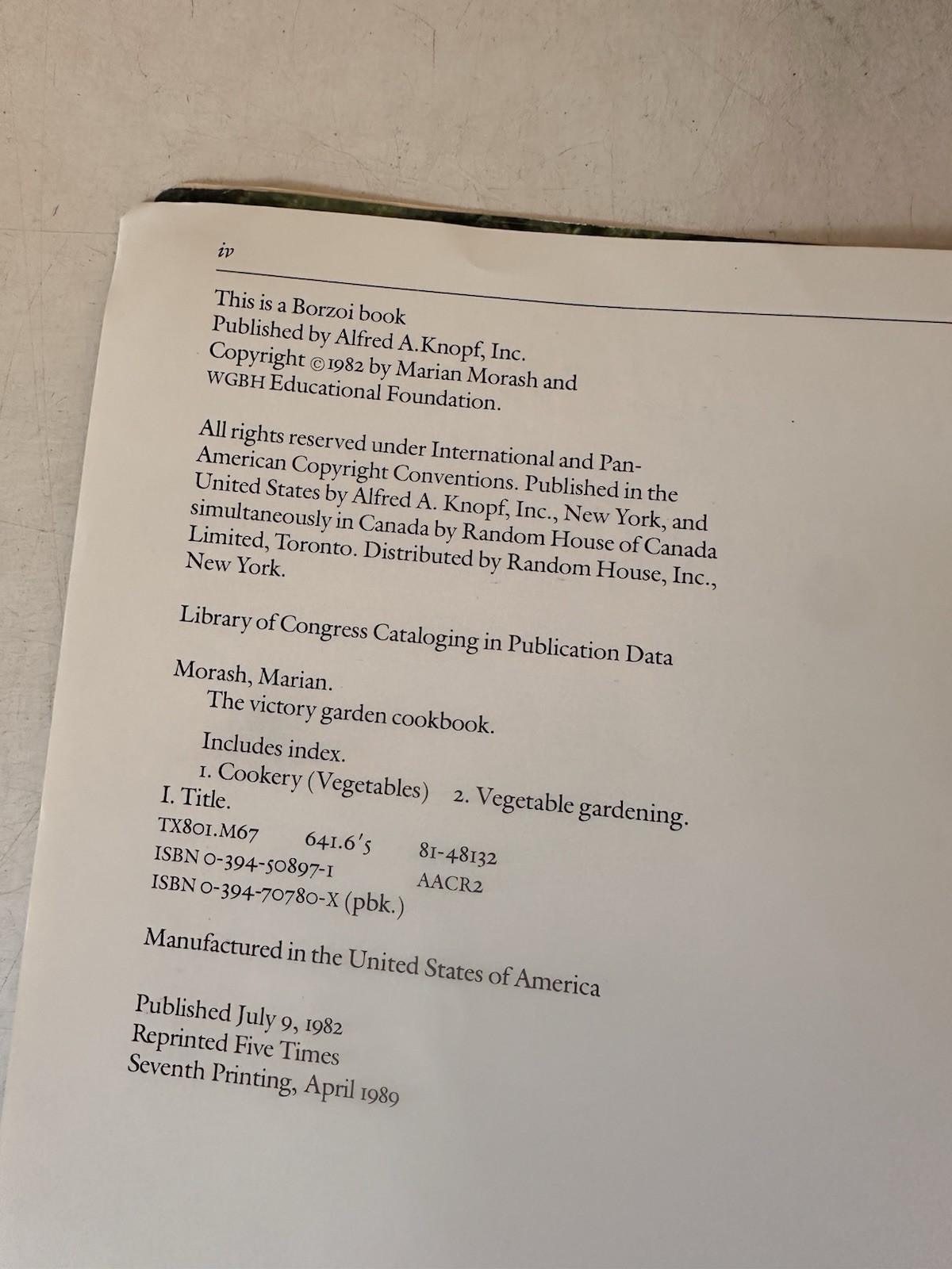 The Victory Garden Cookbook, Morash, Marian Spiral
