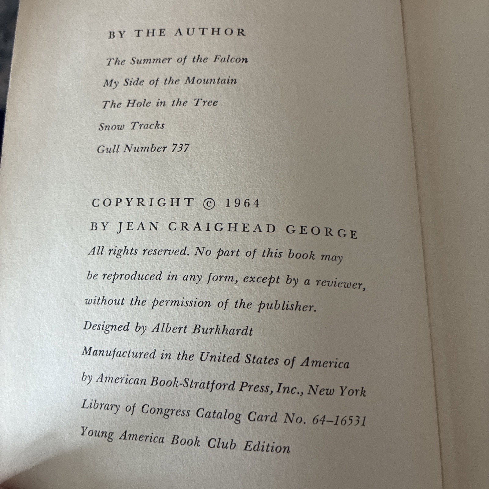 GULL NUMBER 737 by Jean Craighead George, 1964 Young America Book Club Edition