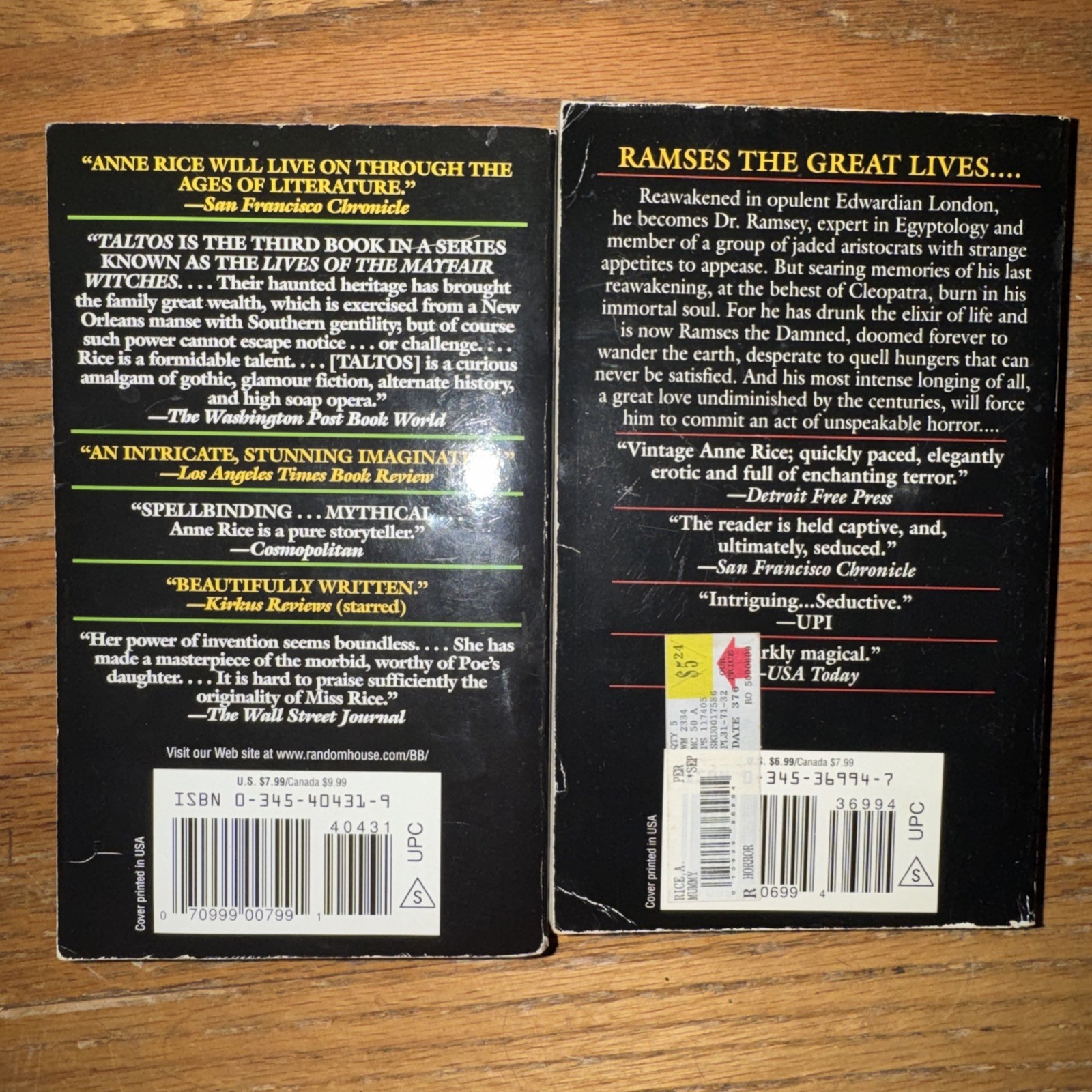 Anne Rice Books Lot The Mummy Taltos PB Paperback