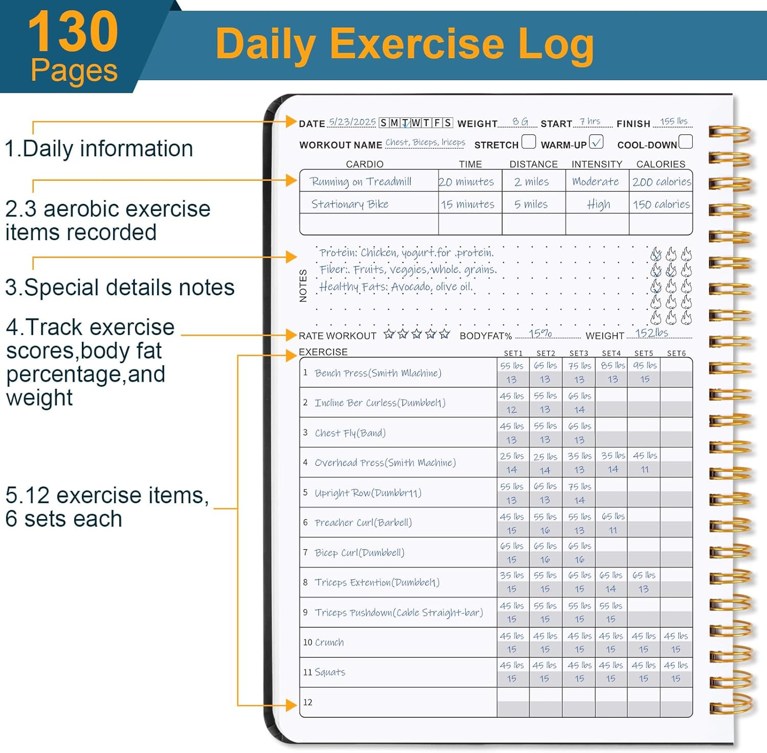 Undated Fitness Workout Journal for Men & Women, A5(8.5&Prime; x 6.7&Prime;) Fitness Journal