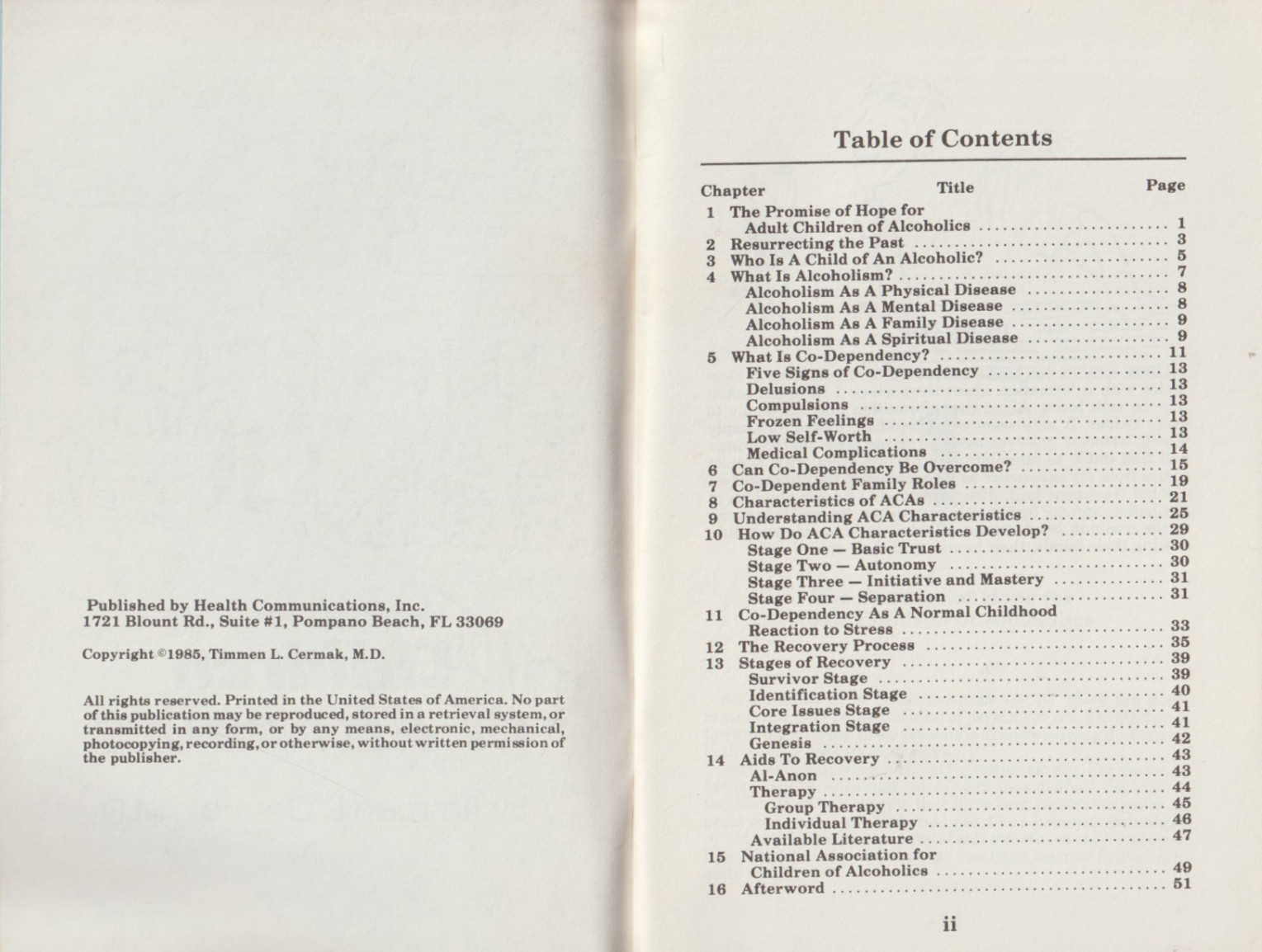 TIMMEN CERMAK, A Primer on Adult Children of Alcoholics 1985, 56 pages, 1st/1st