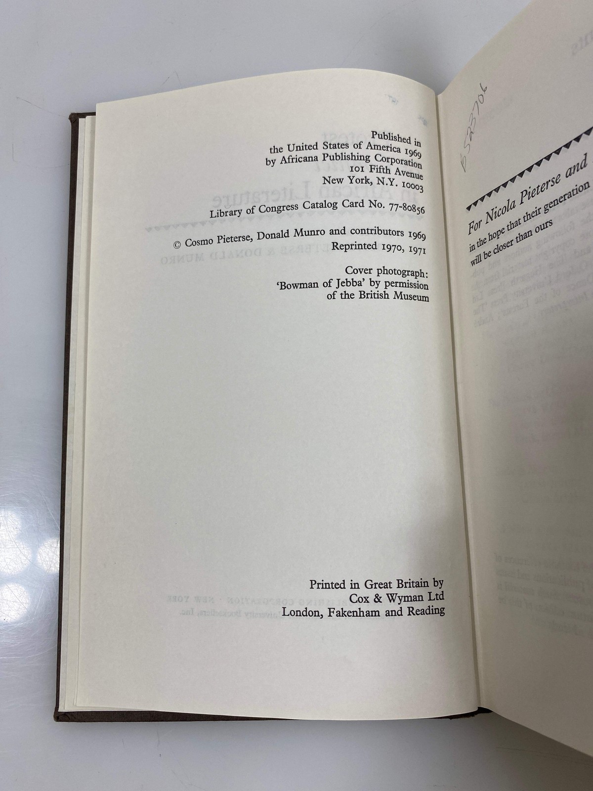 Protest & Conflict in African Literature Pieterse/Munro Ex-library 1971 HC