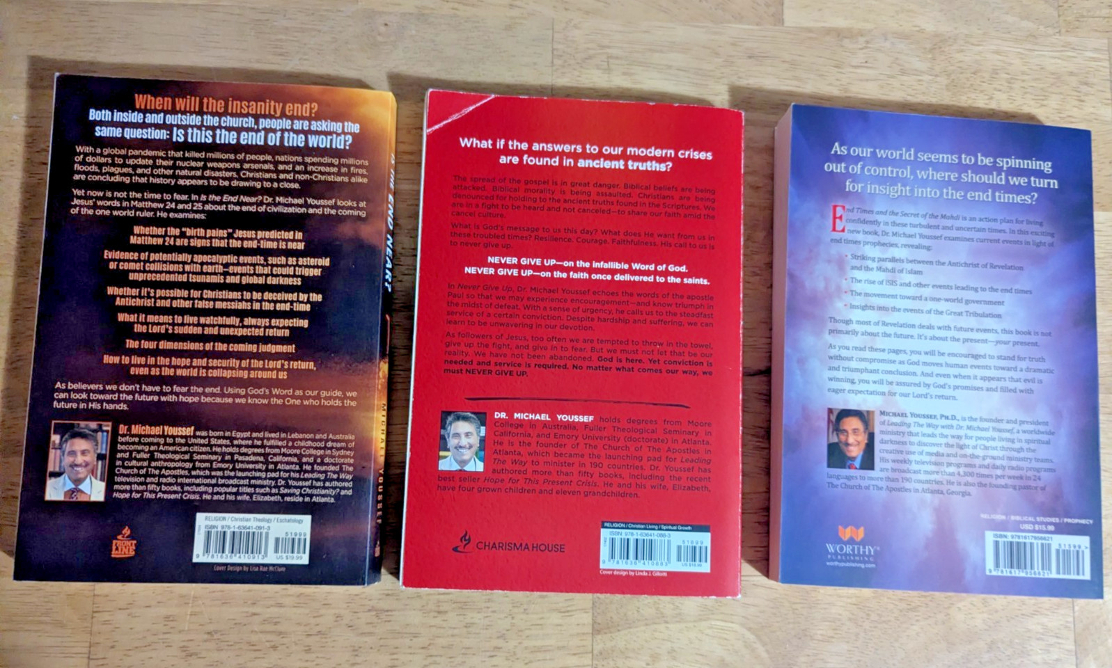 Michael Youssef Lot of 3 Books Never Give Up, Is The End Near, End Times Secret