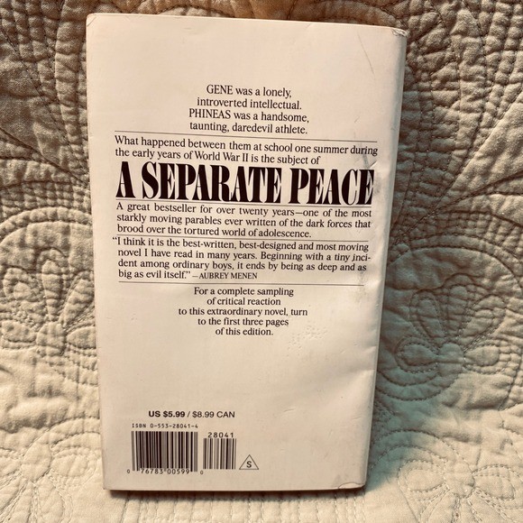 A Separate Peace John Knowles Bantam Books Paperback Novel 1975