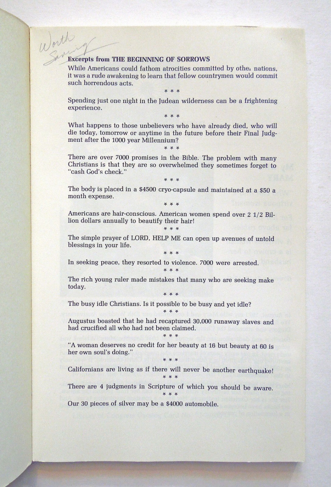 The Beginning of Sorrows – Salem Kirban, 1974 sc, Salem Kirban Inc.