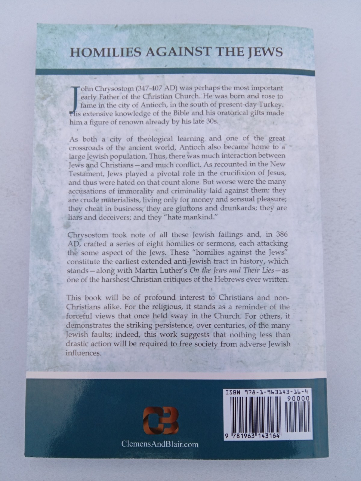Homilies Against the Jews by John Chrysostom PB