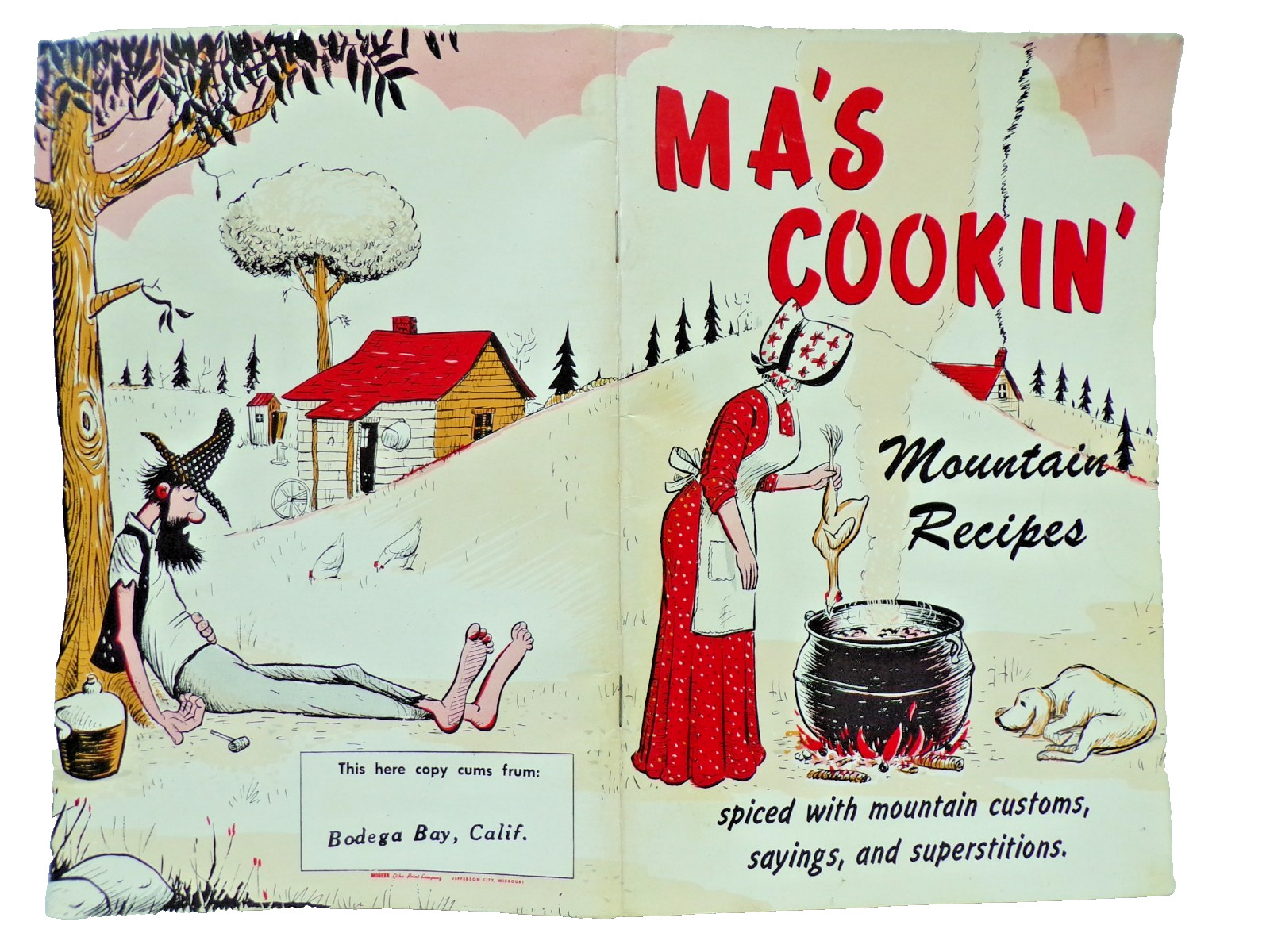 MA&rsquo;S COOKIN&rsquo; 1986 HILLBILLY COOK BOOK MOUNTAIN RECIPES 56 PAGES BODEGA BAY CAL.