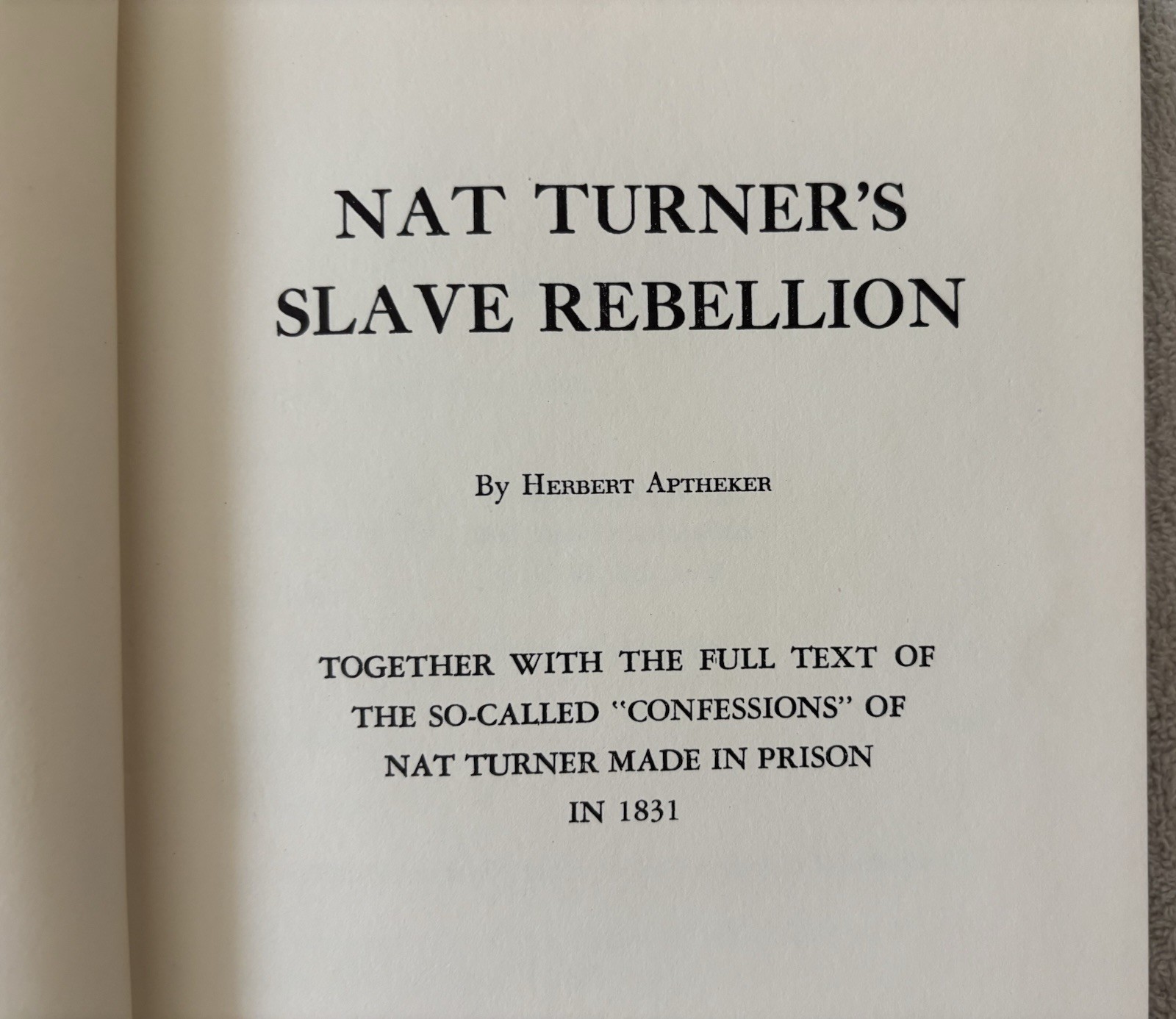 Vintage HC Book: NAT TURNER&rsquo;S SLAVE REBELLION, Herbert Aptheker, 1966