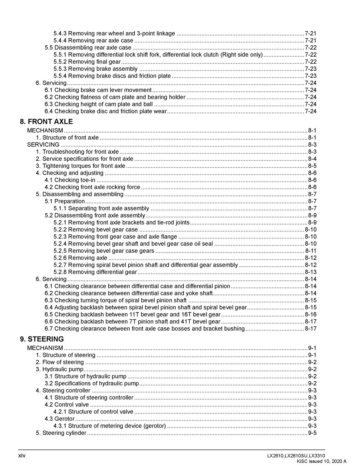 KUBOTA LX2610 LX2610SU LX3310 WORKSHOP MANUAL, BIND – FRONT & BACK – XL FOLDOUTS