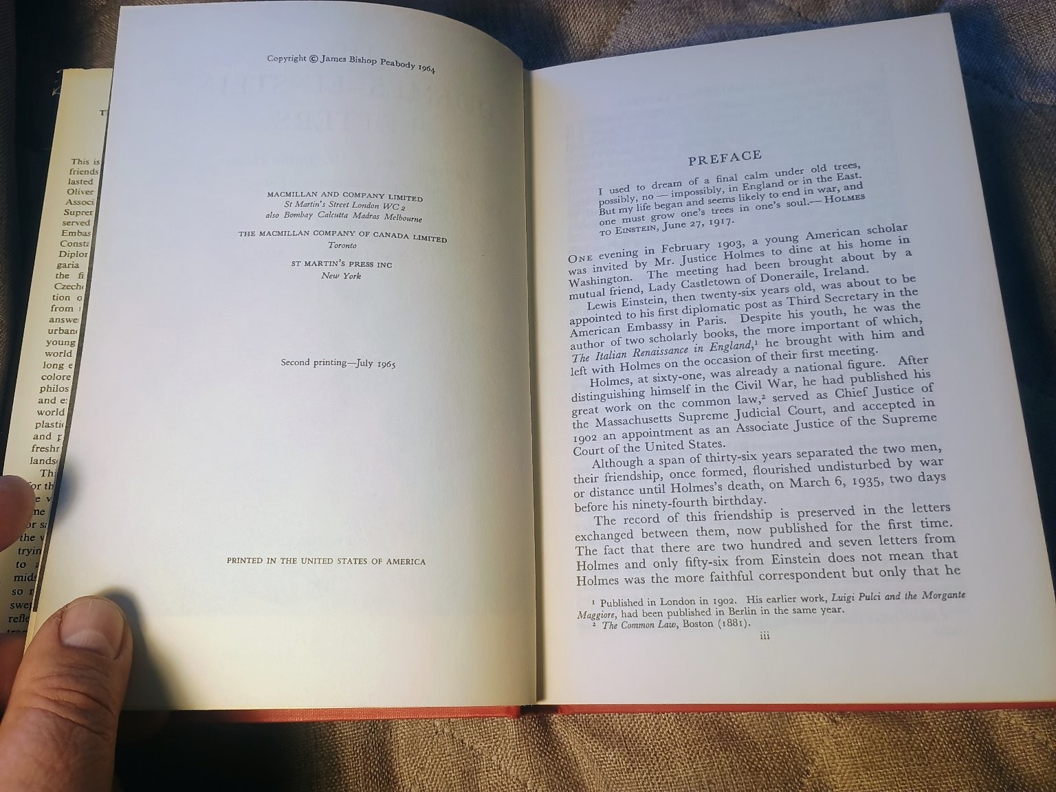 Holmes-Einstein Letters Peabody 1965 Second Printing History St. Martin&rsquo;s Press