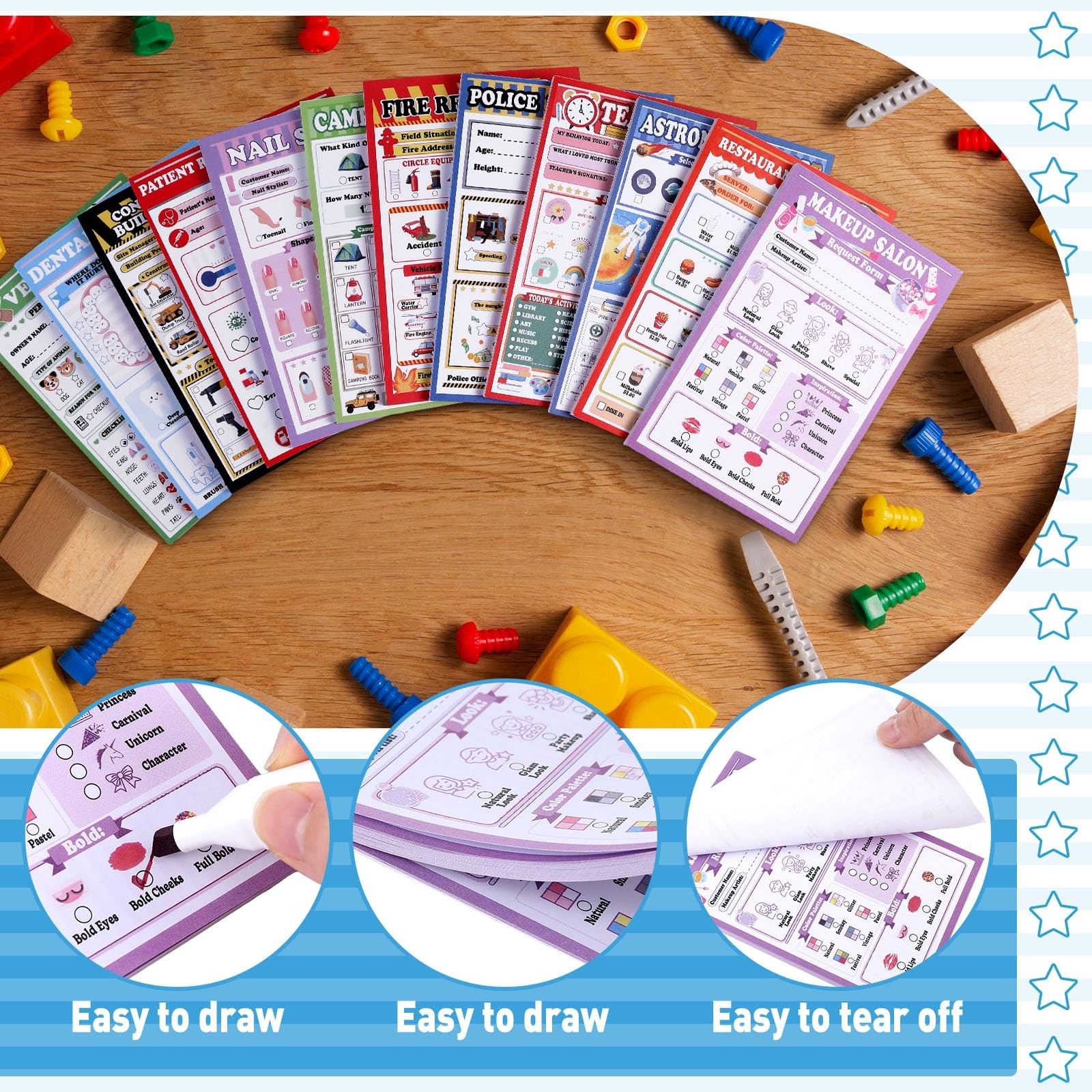 12 Pack Kids Pretend Play Notepads 4 x 6 Inch Playtime Pads for Kids 40 Pages…