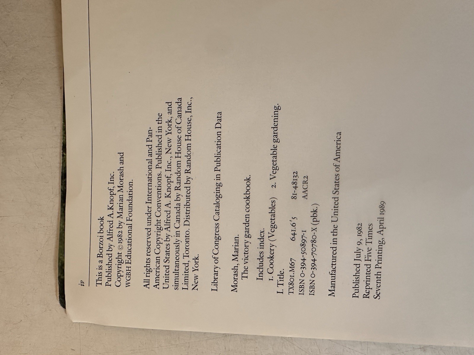 The Victory Garden Cookbook, Morash, Marian Spiral