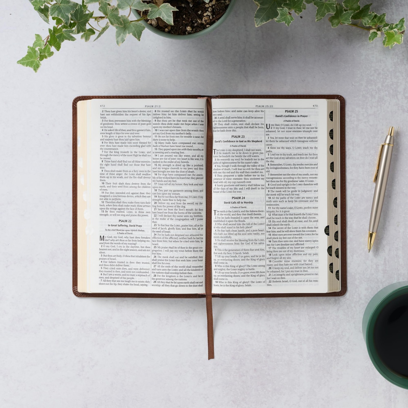 Holy Bible, Standard Size Faux Leather Red Letter Edition Thumb Index & Ribbon..