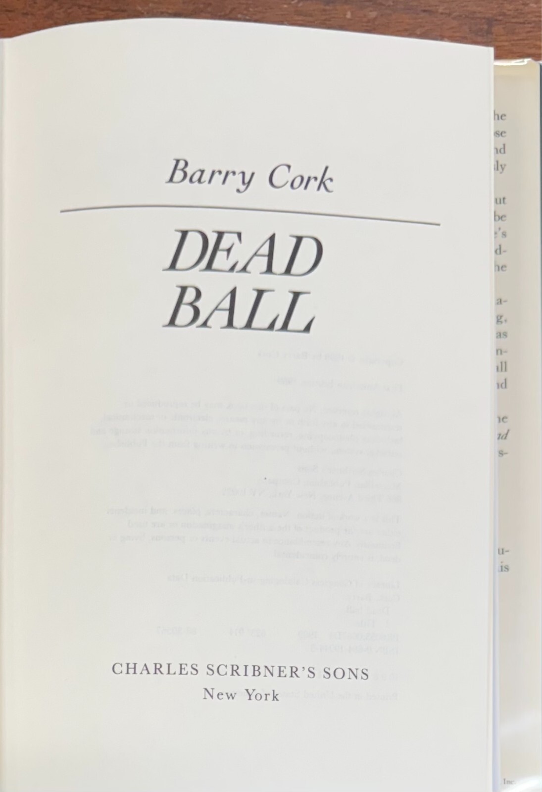 Dead Ball by Barry Cork (1989, Hardcover) First American Edition