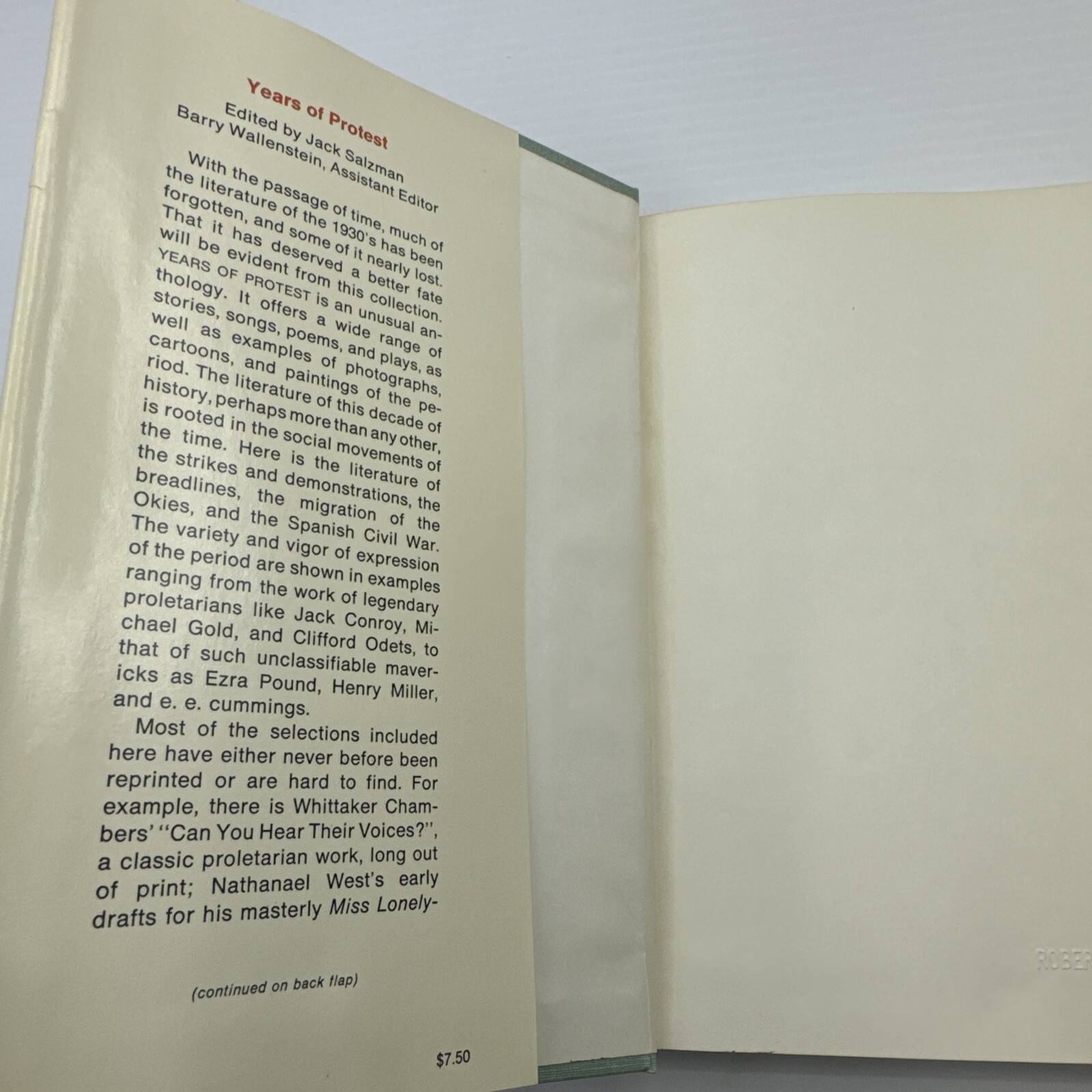 Years of Protest A Collection of American Writings of the 1930s Hardcover 1967