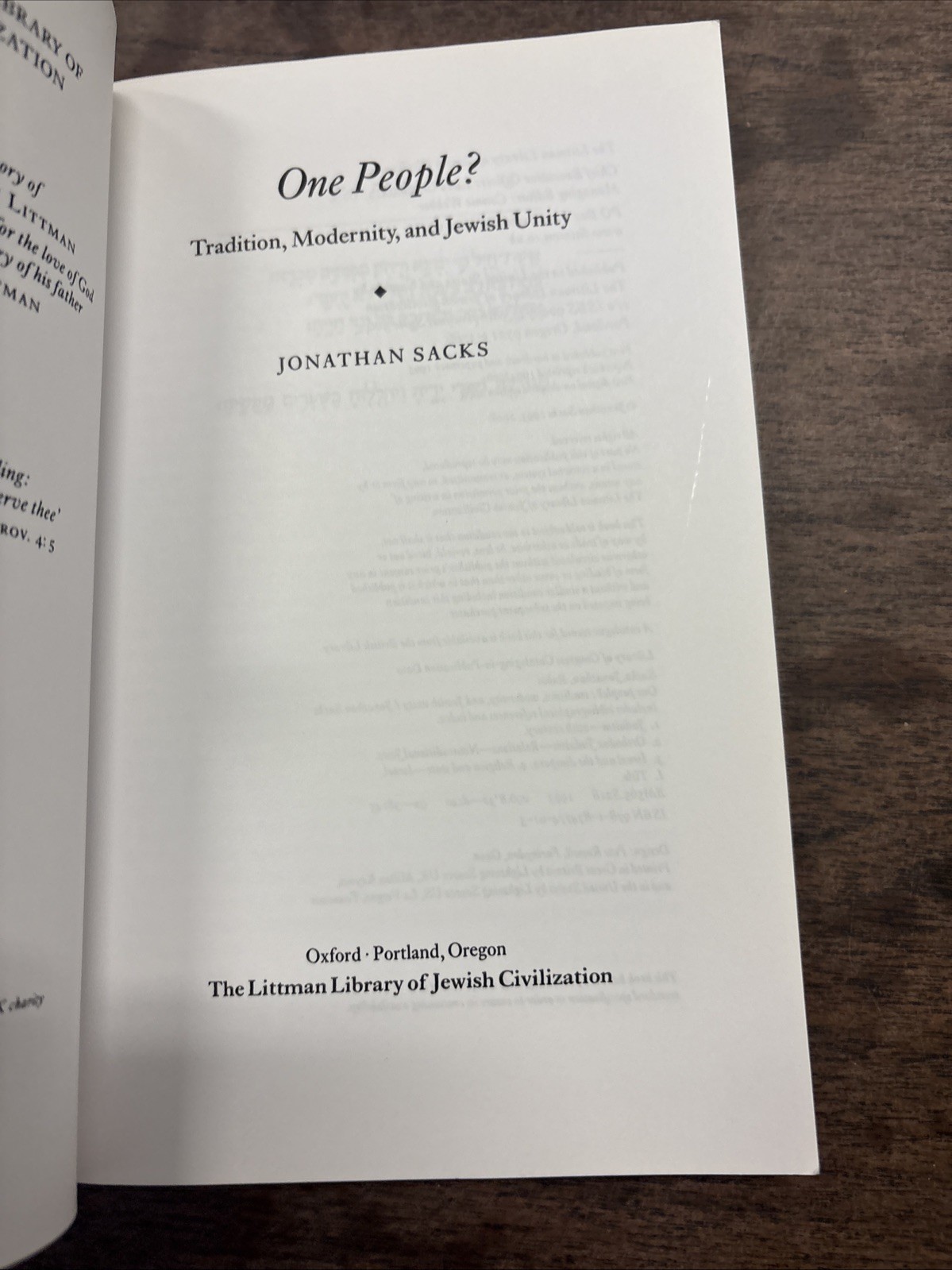 ONE PEOPLE: Tradition, Modernity and Jewish Unity By Jonathan Sacks
