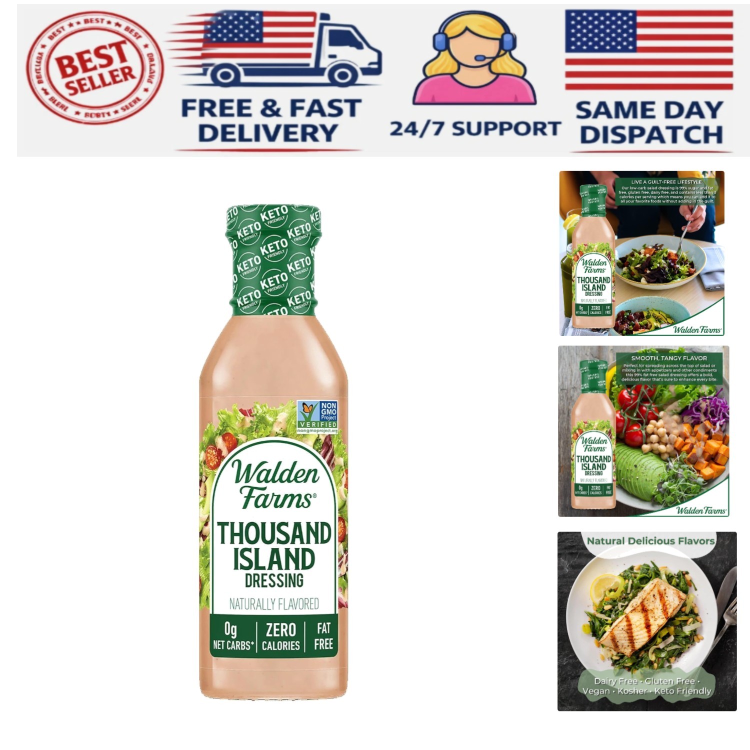 Zero-Calorie, Gluten-Free Thousand Island Dressing – 12 oz for Healthy Eating