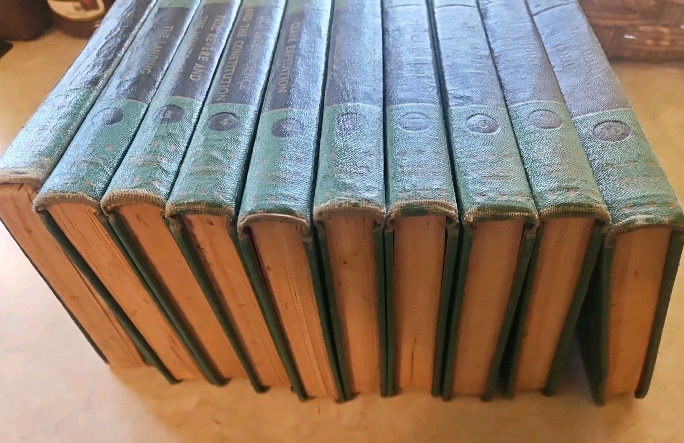 1950s Landmarks Of American History 10 Book Set Spencer Press MCM Teal Decor F5