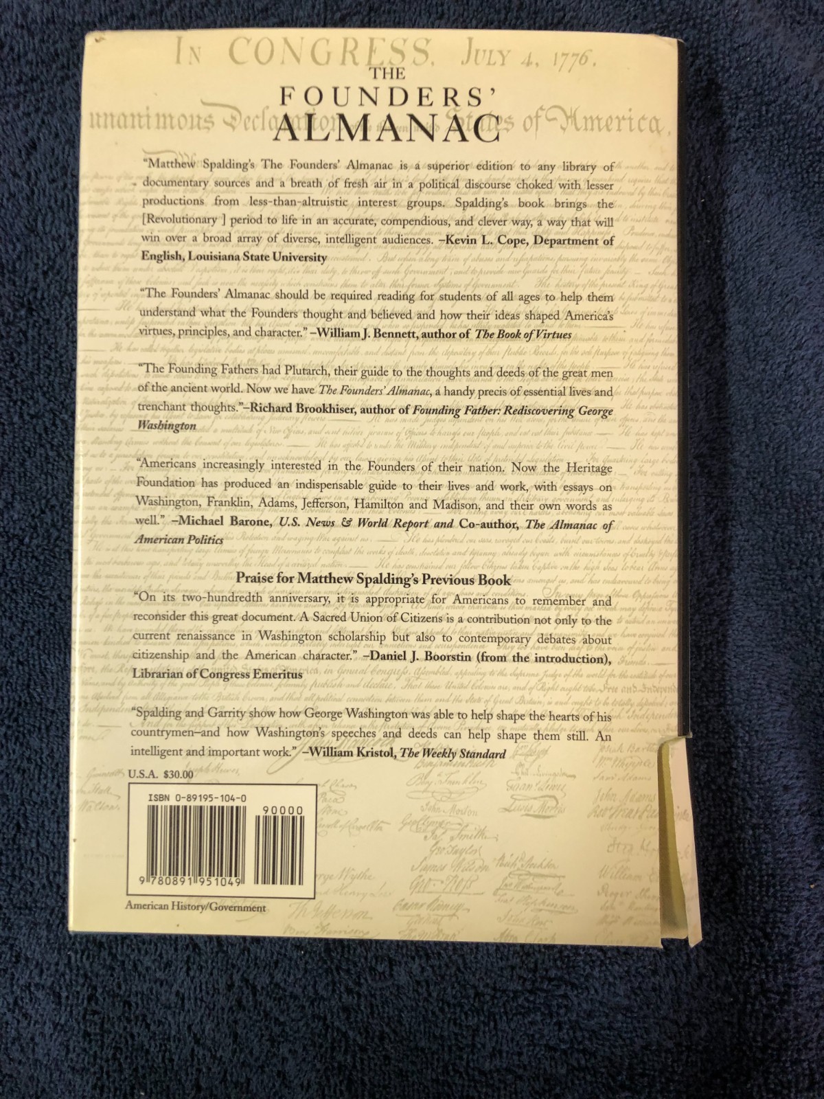 The Founders&rsquo; Almanac Edited by Matthew Spalding