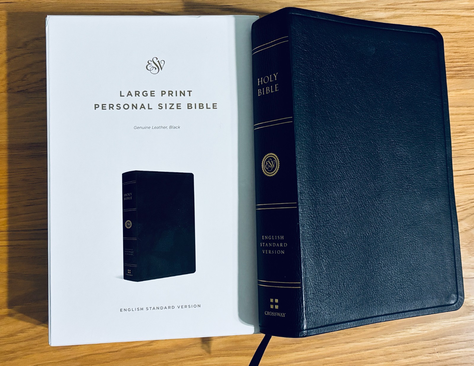 ESV Large Print Personal Size Bible. Red Letter. Genuine Leather, Black