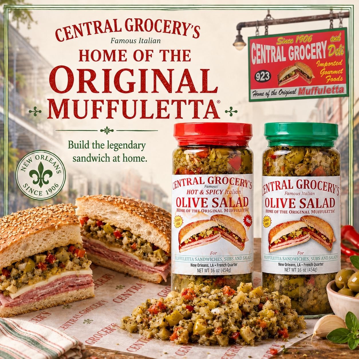 Delicious Olive Salad Combo – 16 oz – Hot & Original for Muffulettas, Sandwiches