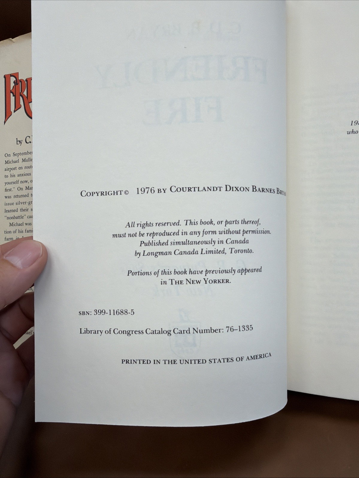 FRIENDLY FIRE; A Work of Nonfiction, 1976, C.D.B. Bryan, DJ @4