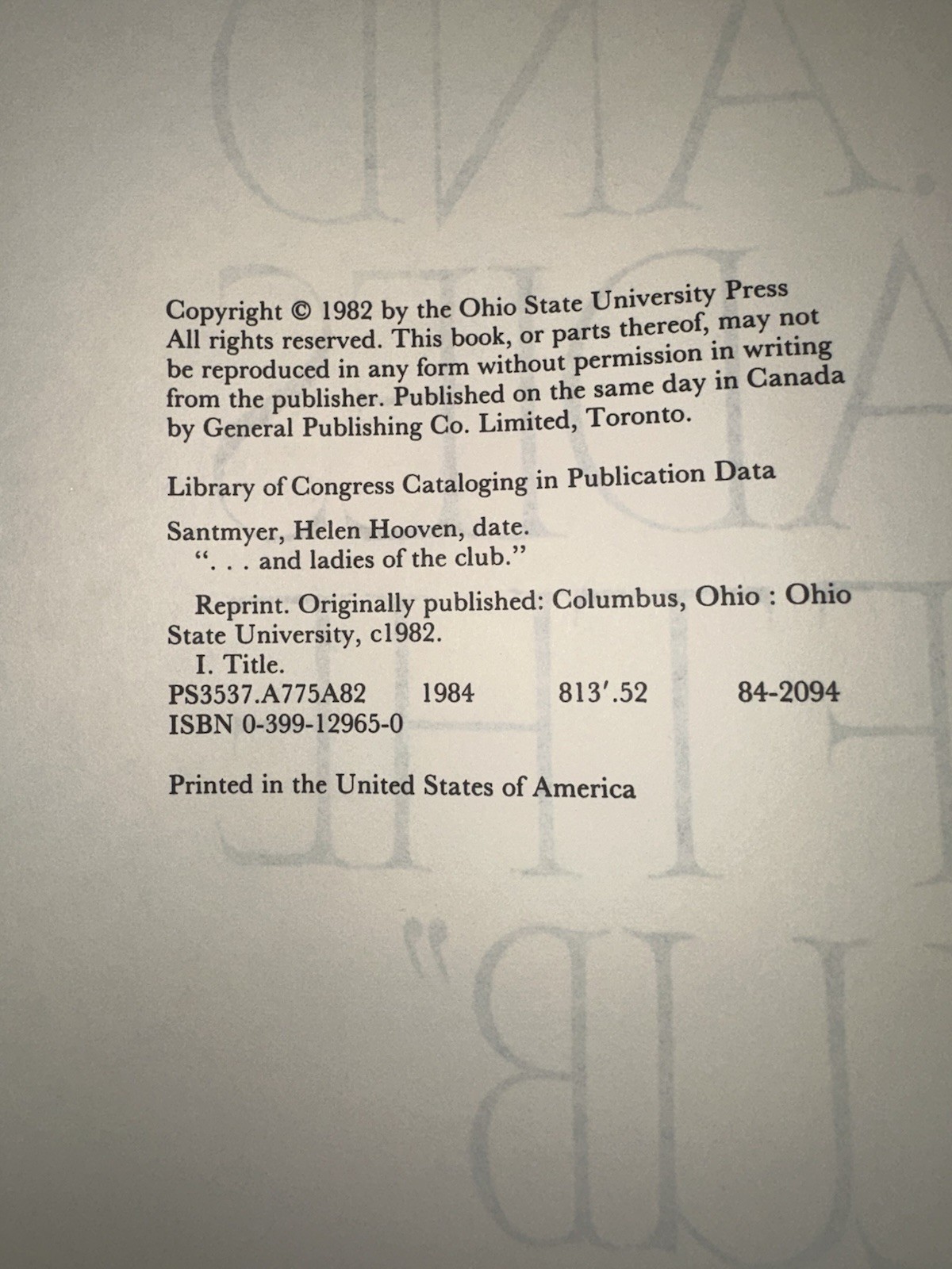 Vintage 1982 …And Ladies Of The Club Hardcover Book Novel 1,175 Pages