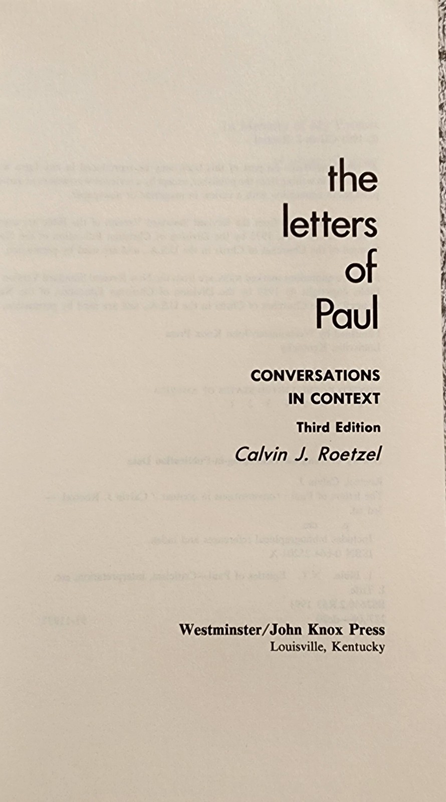 The Letters of Paul by Calvin J Roetzel 3rd Ed Conversations in Context Signed