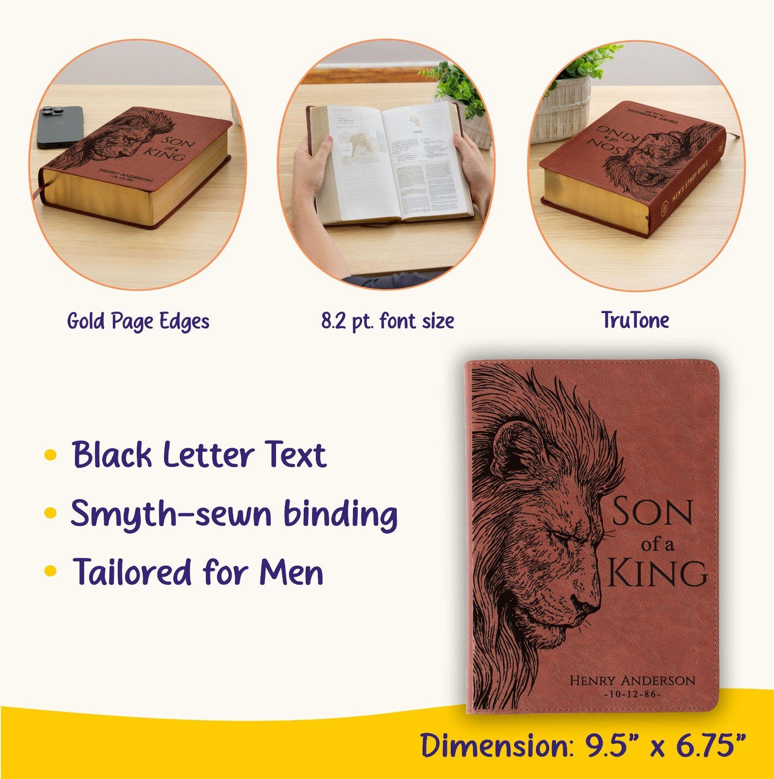Personalized ESV Men&rsquo;s Study Bible, Son of a King Lion Design, Name Engraved