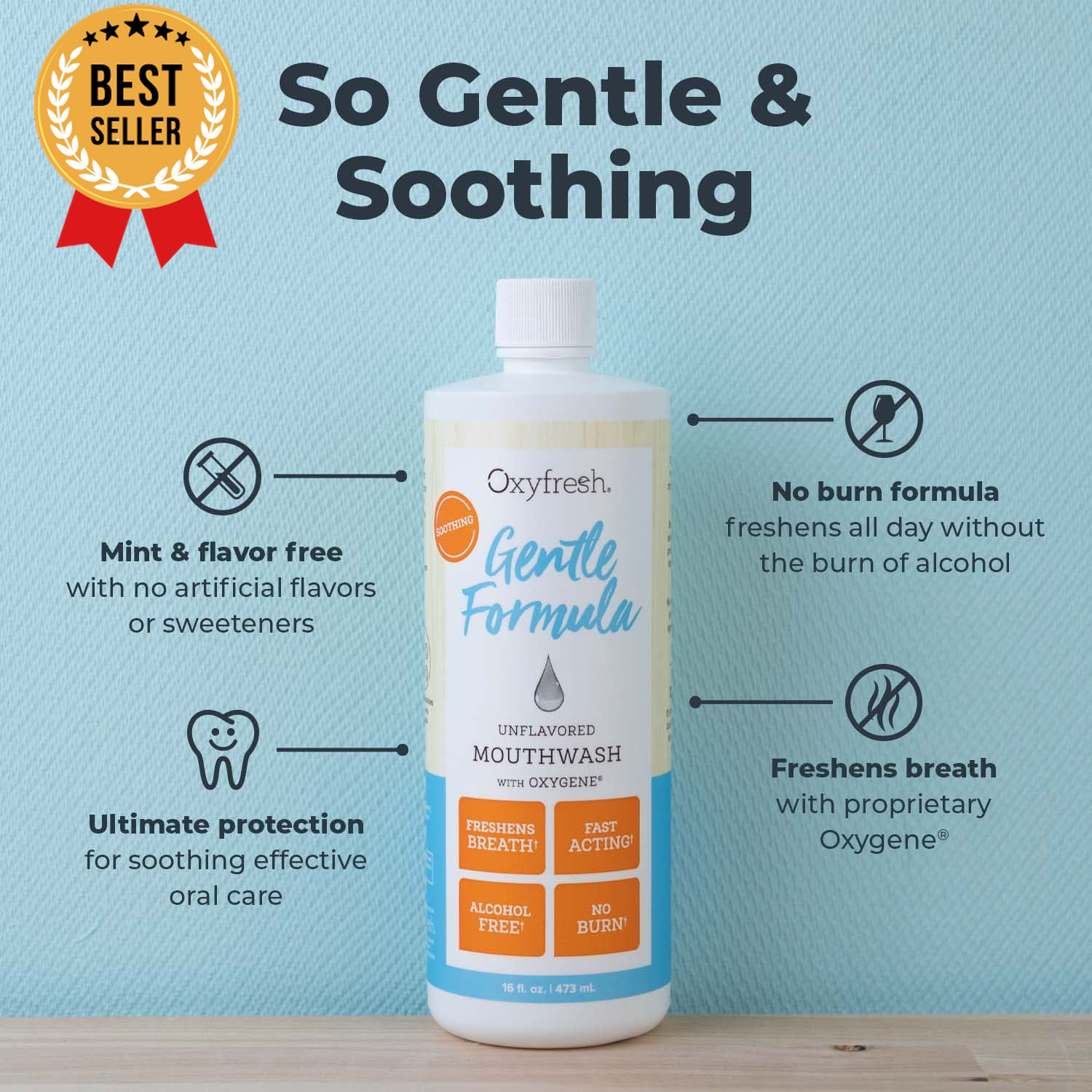 Gentle Formula Unflavored Mouthwash No Mint Alcohol Free for Sensitive Gums 16Oz