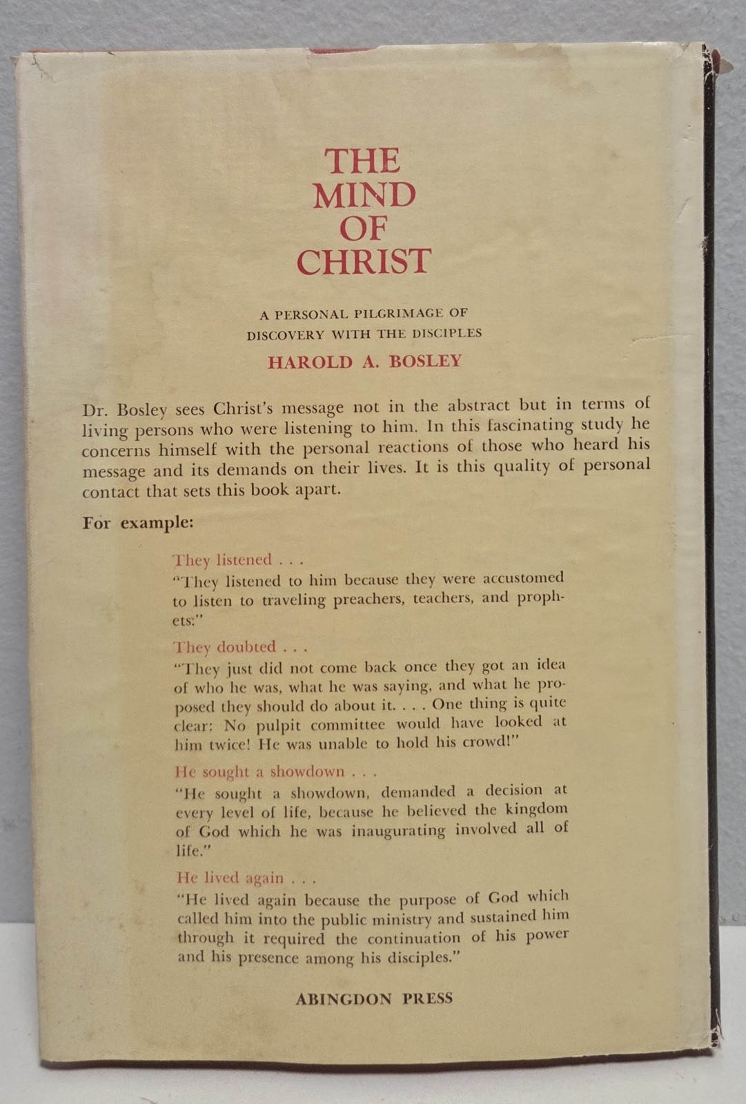 The Mind of Christ by Harold A. Bosley (Hardback, 1966, First Edition)