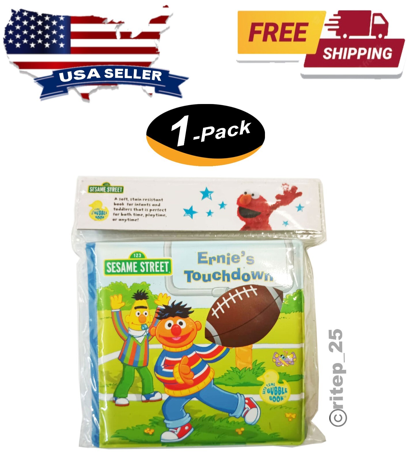 Sesame Street Ernie&rsquo;s Touchdown Bubble Book – Great For Bath Time (1 Pack) – New