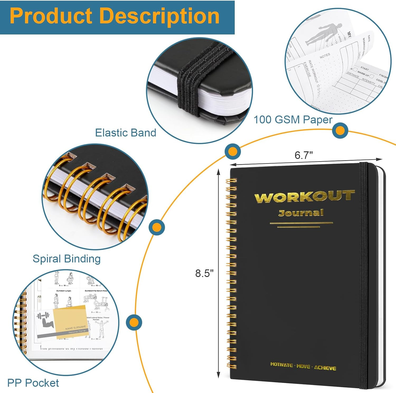 Undated Fitness Workout Journal for Men & Women, A5(8.5&Prime; x 6.7&Prime;) Fitness Journal