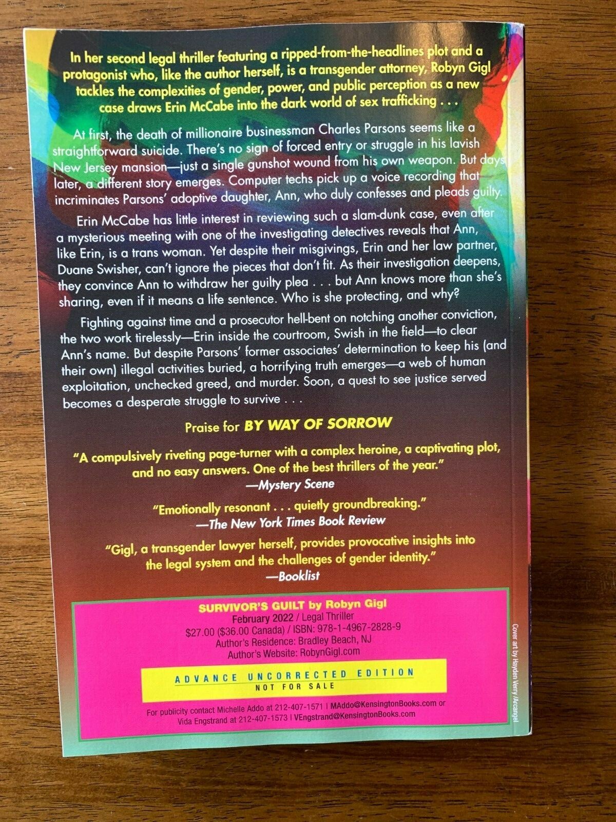 Robyn Gigl Survivor&rsquo;s Guilt NEW 1st Ed/1st Prt ARC/Proof Paperback 01/25/2022