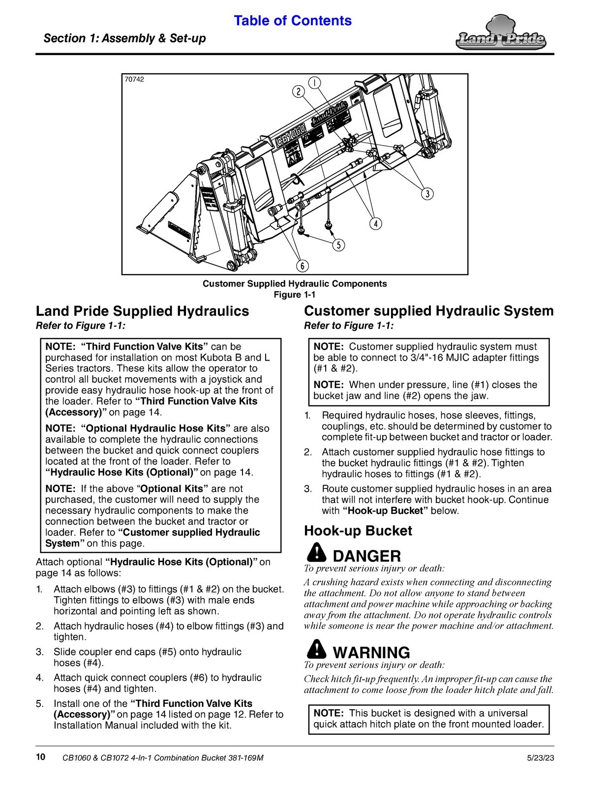 LAND PRIDE CB1060 CB1072 4-In-1 Combination Bucket Operators Manual BINDING